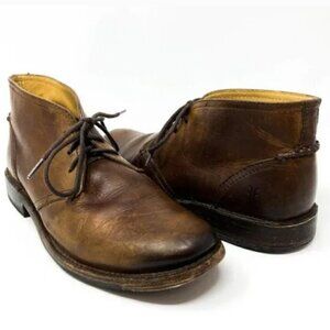 Frye James Brown Burnished Distressed Leather Chukka Boots - Size 7.5